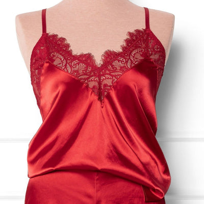 Satin & Eyelash Lace Cami - Red - Mentionables