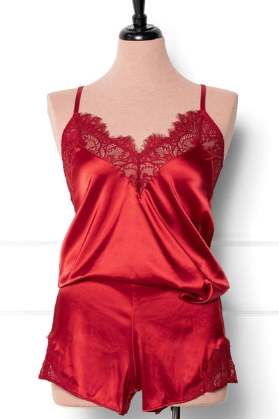 Satin & Eyelash Lace Cami - Red - Mentionables