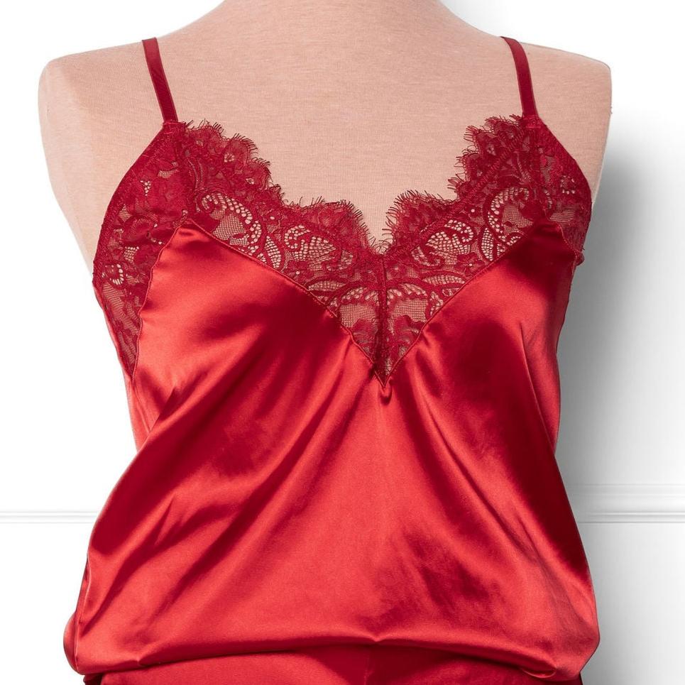 Satin & Eyelash Lace Cami - Red - Mentionables