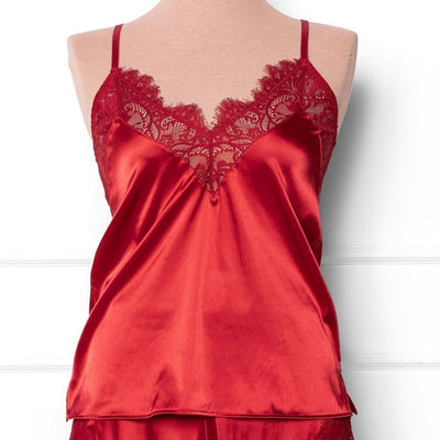 Satin & Eyelash Lace Cami - Red - Mentionables