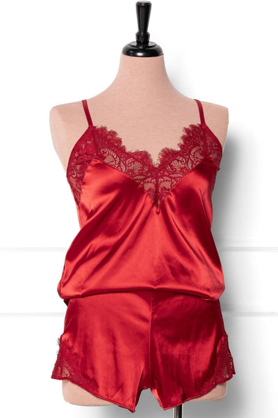 Satin & Eyelash Lace Cami - Red - Mentionables