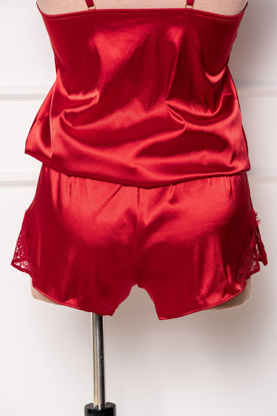 Satin & Eyelash Lace Short - Red - Mentionables