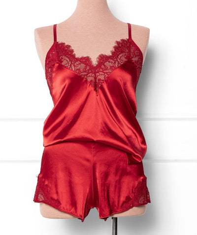 Satin & Eyelash Lace Short - Red - Mentionables