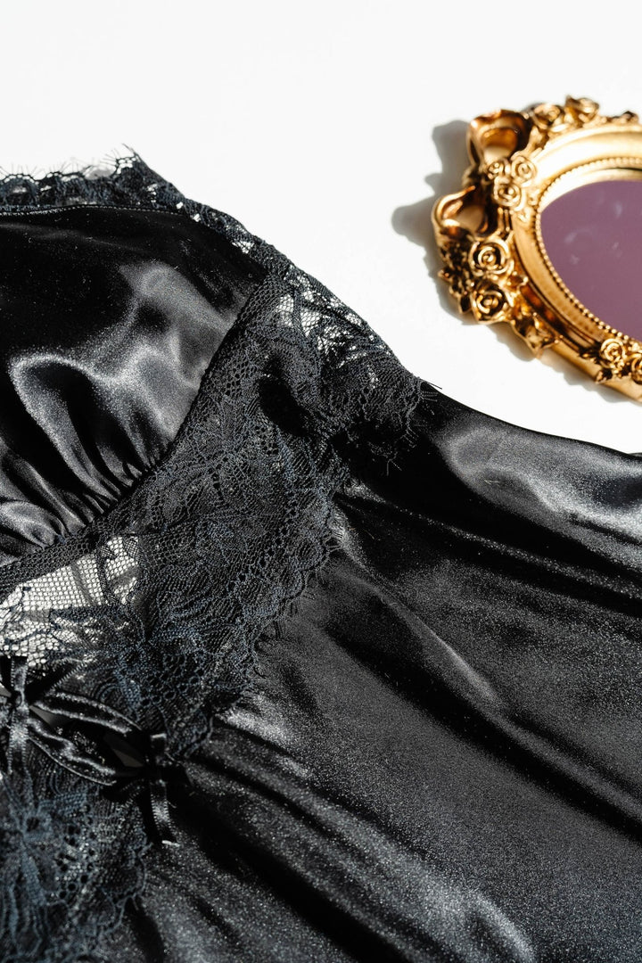 Eyelash Lace & Satin Slip - Black