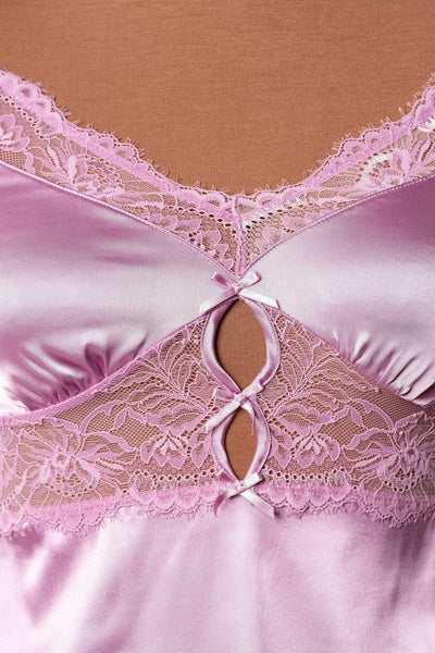 Satin & Eyelash Lace Slip - Lilac - Mentionables