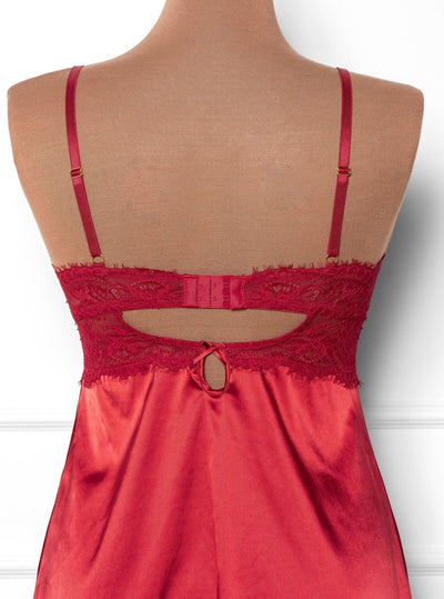 Satin & Eyelash Lace Slip - Red - Mentionables