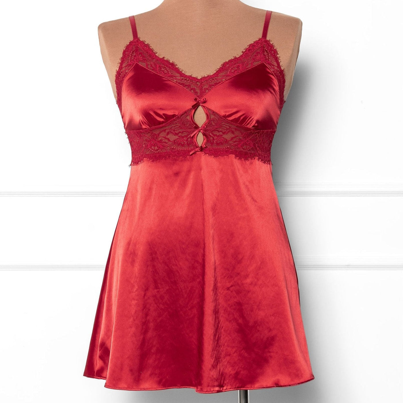 Satin & Eyelash Lace Slip - Red - Mentionables