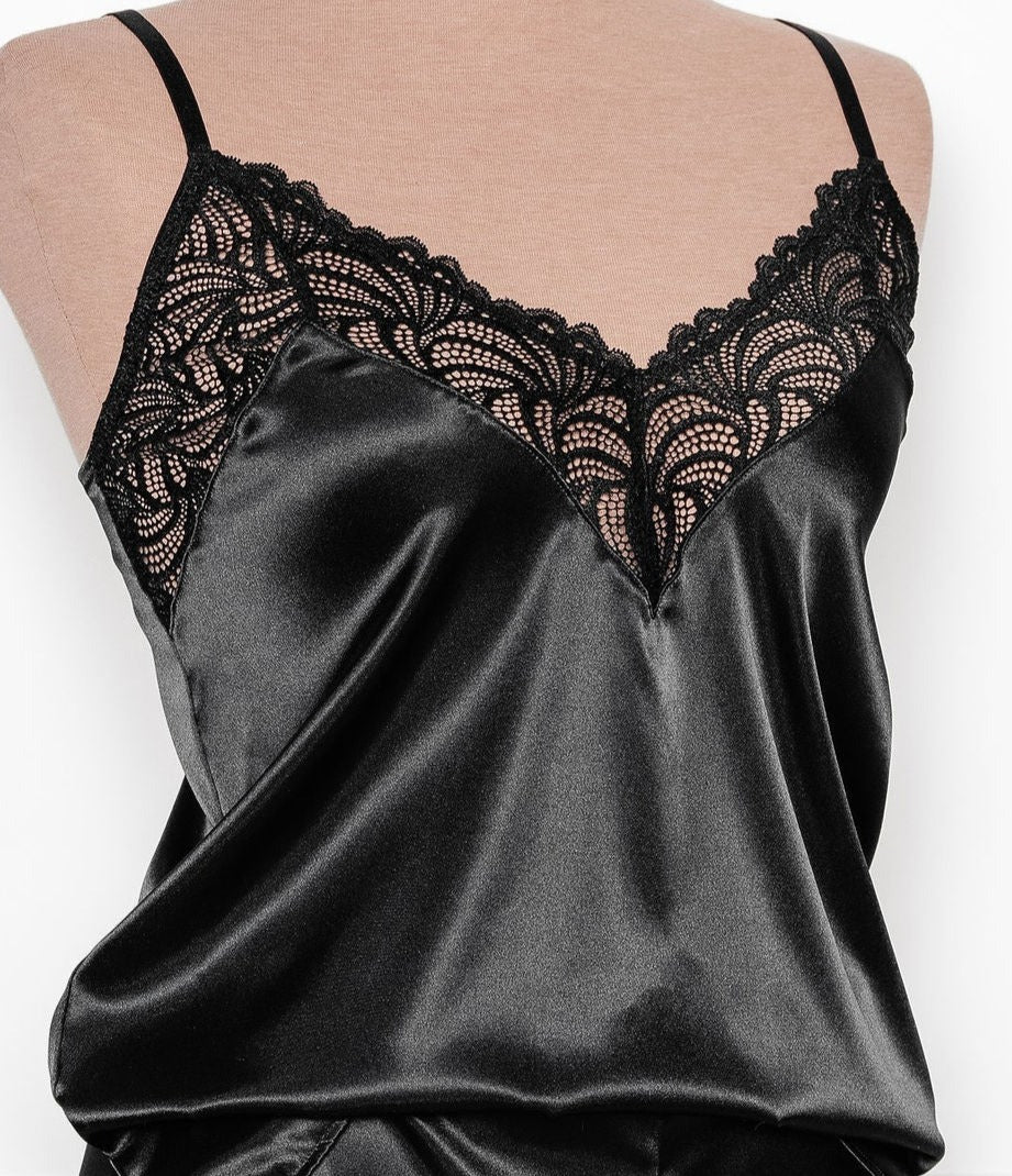 Satin Lace Cami Black Mentionables