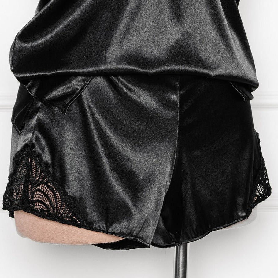 Satin & Lace Shorts - Black - XL