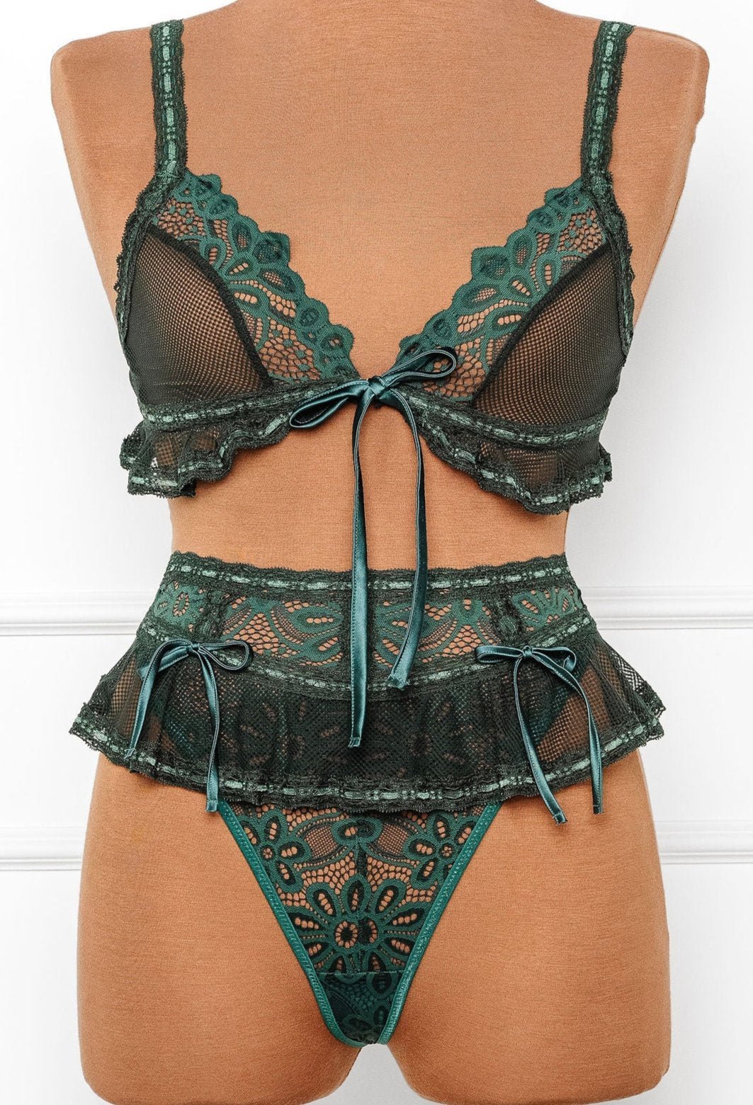 Slotted Lace Bralette - Emerald - Mentionables