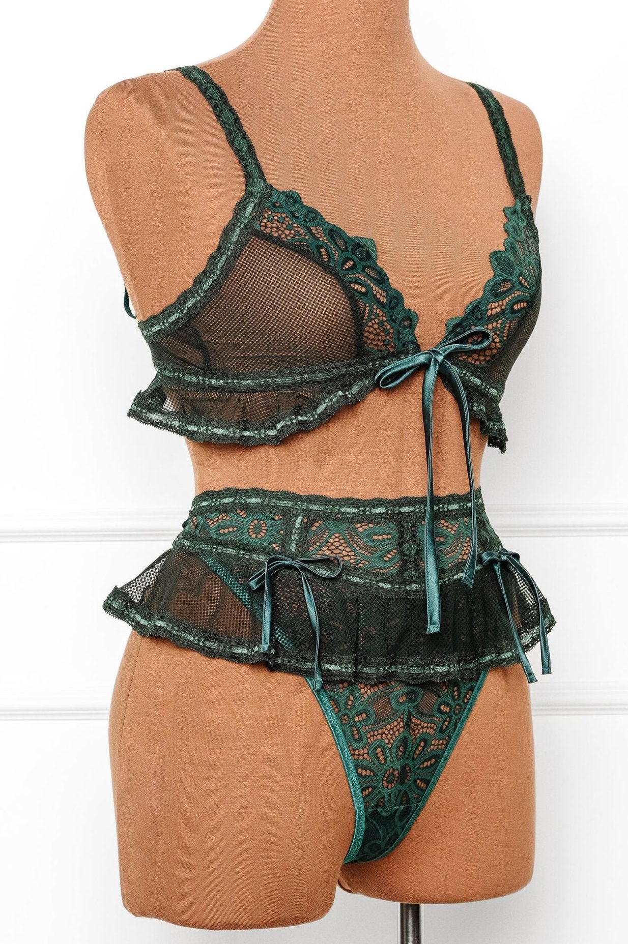 Slotted Lace Corset Waist Panty - Emerald - Mentionables