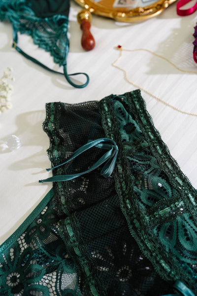 Slotted Lace Corset Waist Panty - Emerald - Mentionables