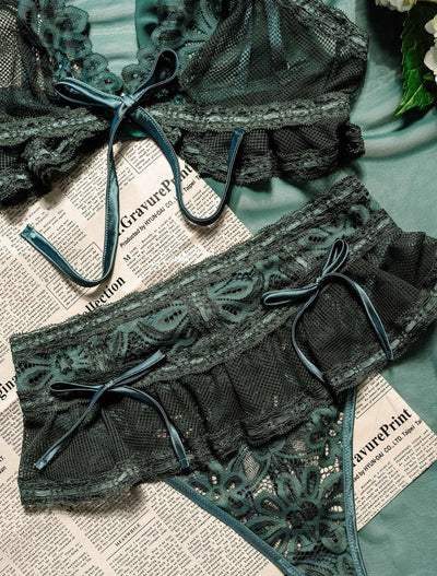 Slotted Lace Corset Waist Panty - Emerald - Mentionables