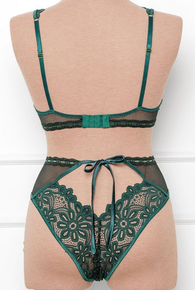 Slotted Lace High Waist Crotchless Panty - Emerald - Mentionables