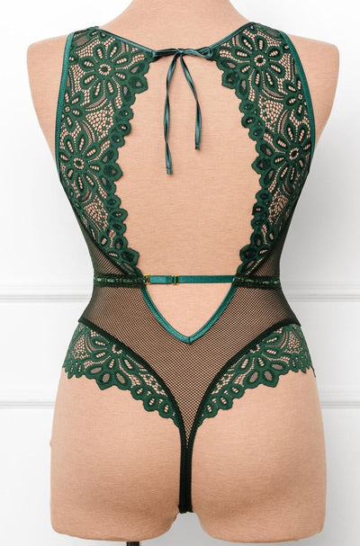 Slotted Lace Plunge Teddy - Emerald - Mentionables