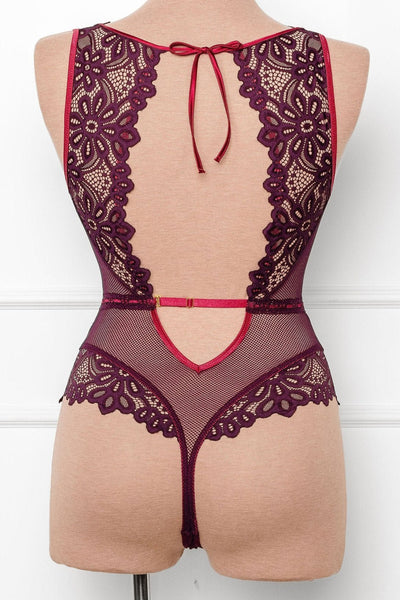 Slotted Lace Plunge Teddy - Sapphire - Mentionables