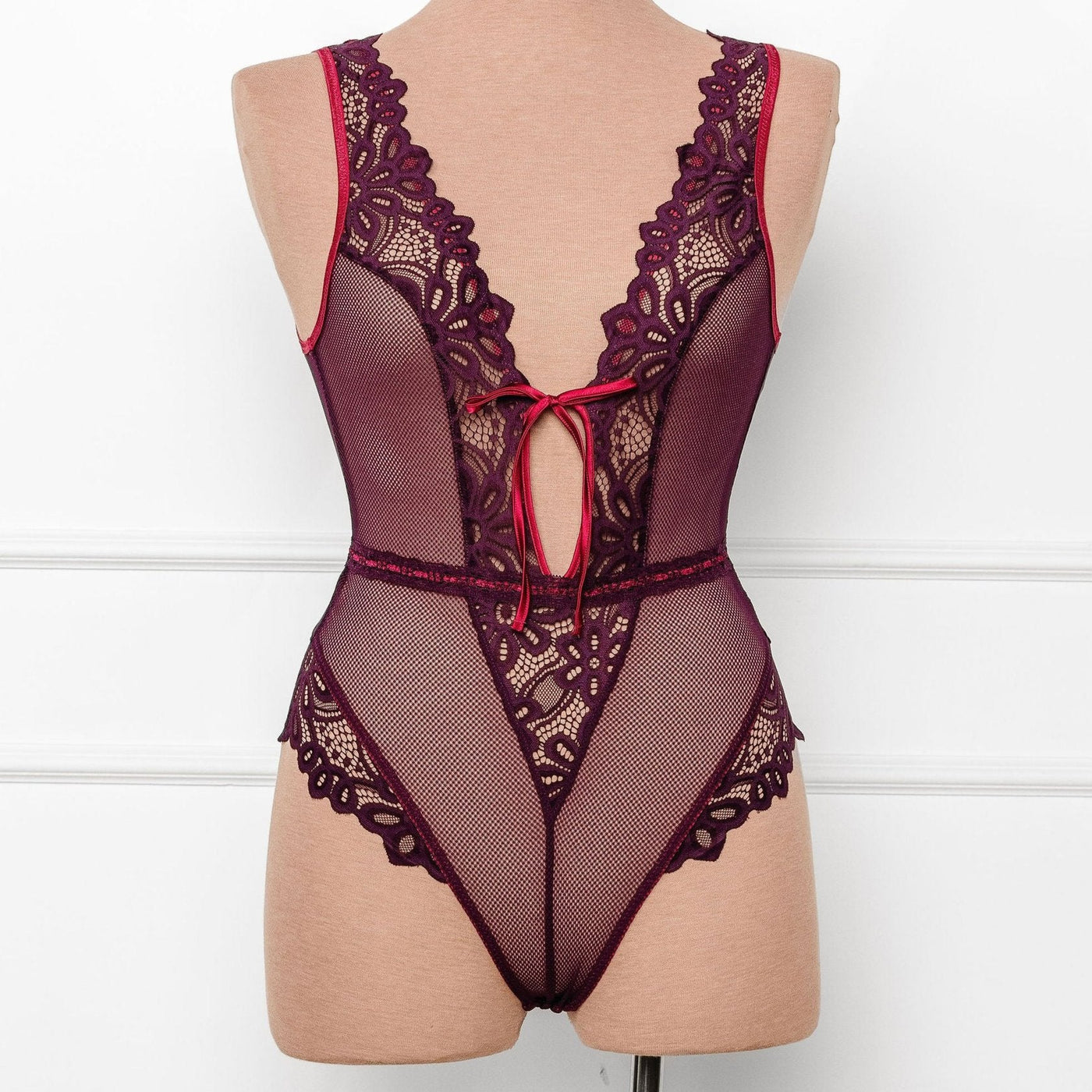 Slotted Lace Plunge Teddy - Sapphire - Mentionables