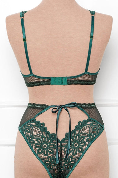 Slotted Lace Plunge Underwire Bralette - Emerald - Mentionables