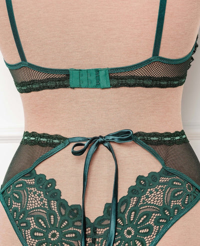 Slotted Lace Plunge Underwire Bralette - Emerald - Mentionables