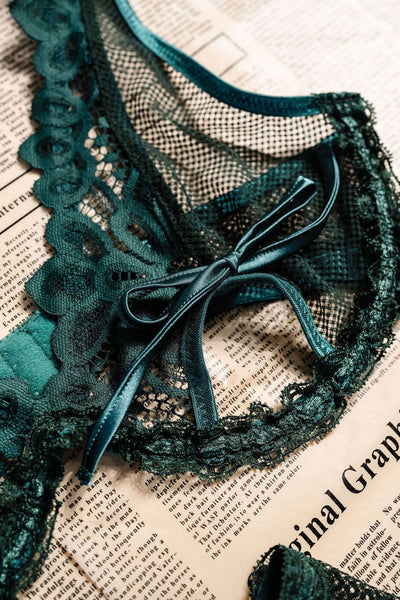 Slotted Lace Plunge Underwire Bralette - Emerald - Mentionables