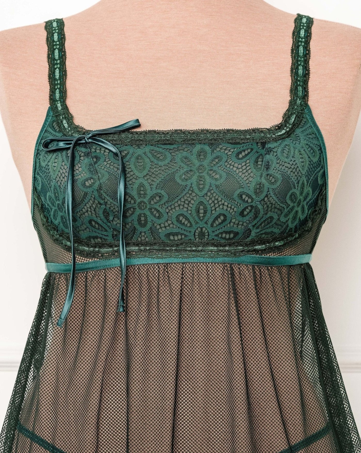 Slotted Lace Scoop Neck Babydoll - Emerald - Mentionables