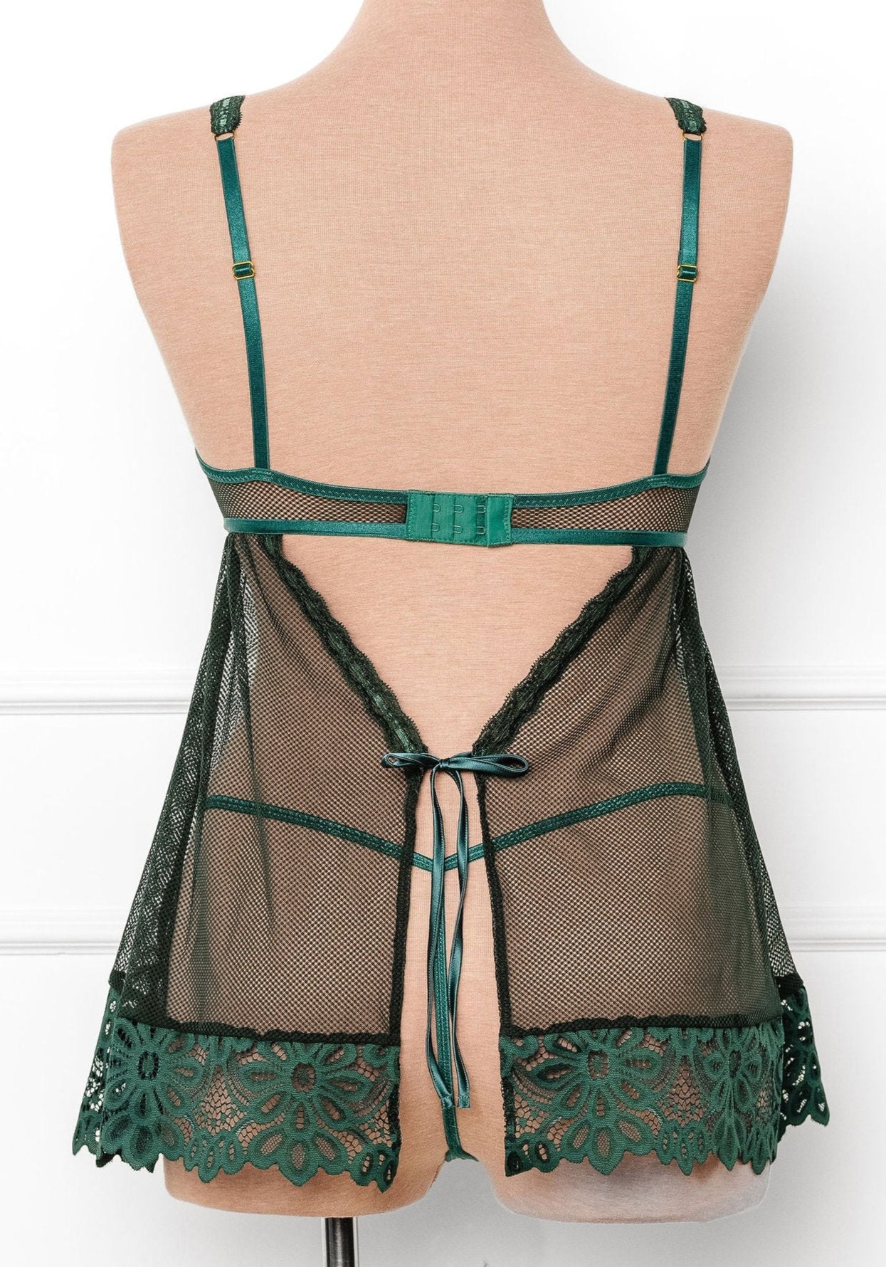 Slotted Lace Scoop Neck Babydoll - Emerald - Mentionables