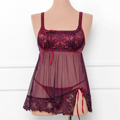 Slotted Lace Scoop Neck Babydoll - Sapphire - Mentionables