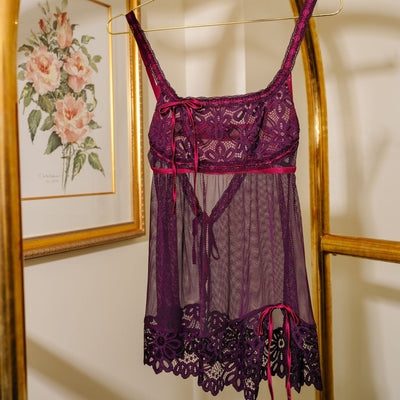 Slotted Lace Scoop Neck Babydoll - Sapphire - Mentionables