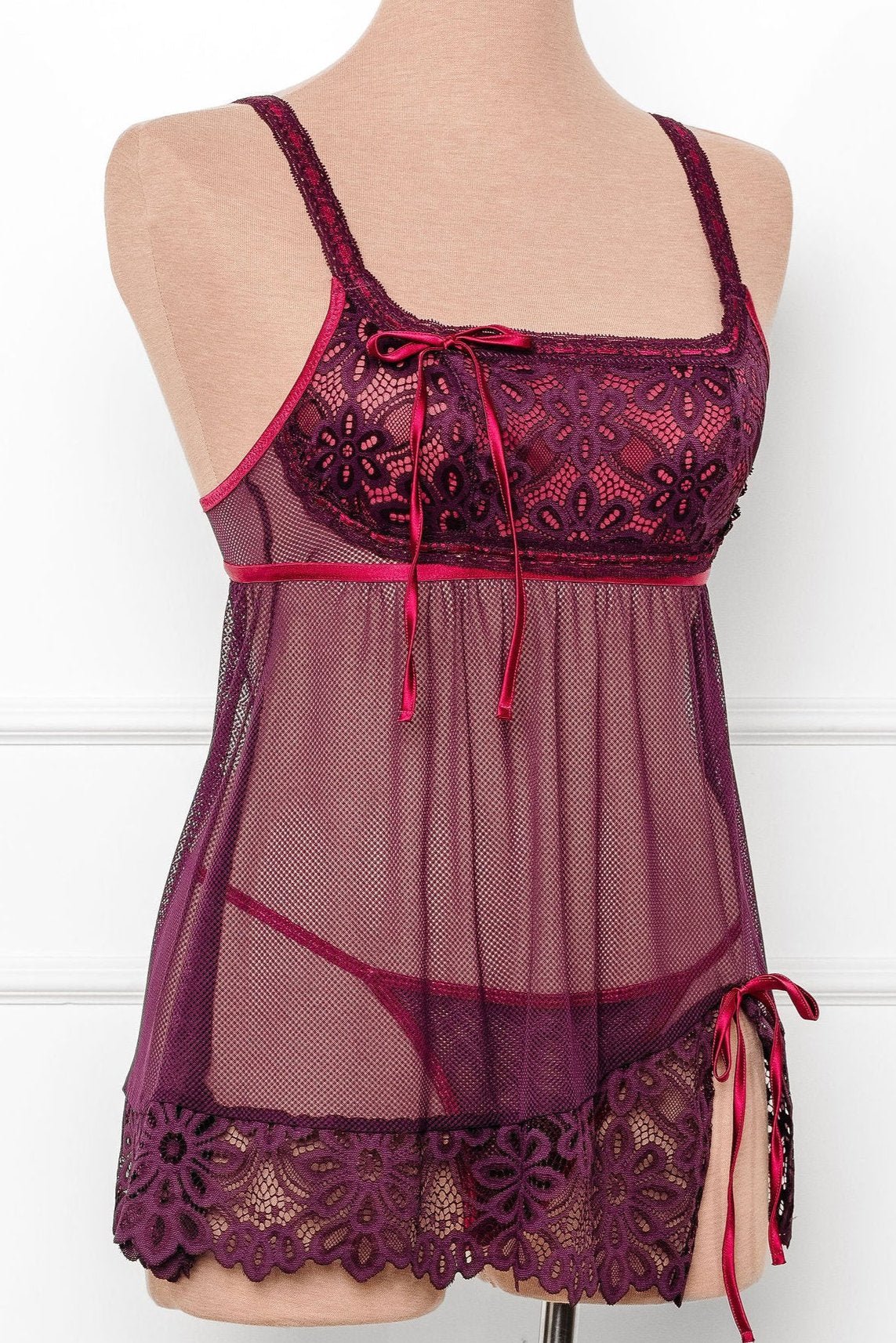 Slotted Lace Scoop Neck Babydoll - Sapphire - Mentionables