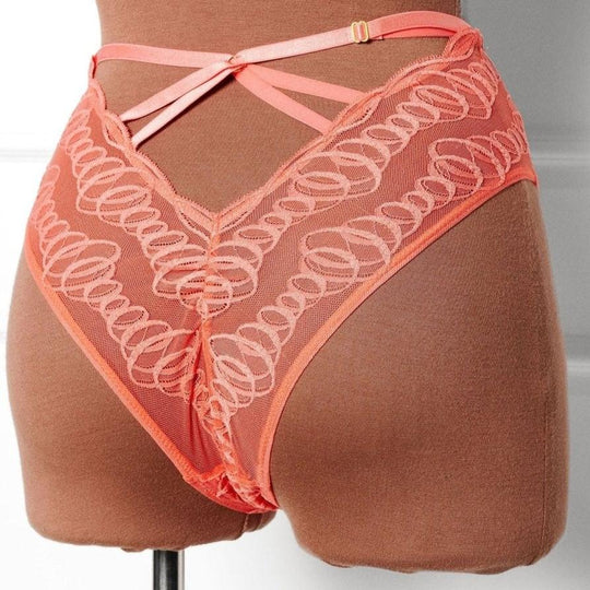 Strappy Back High Waist Crotchless Panty - Coral - Mentionables