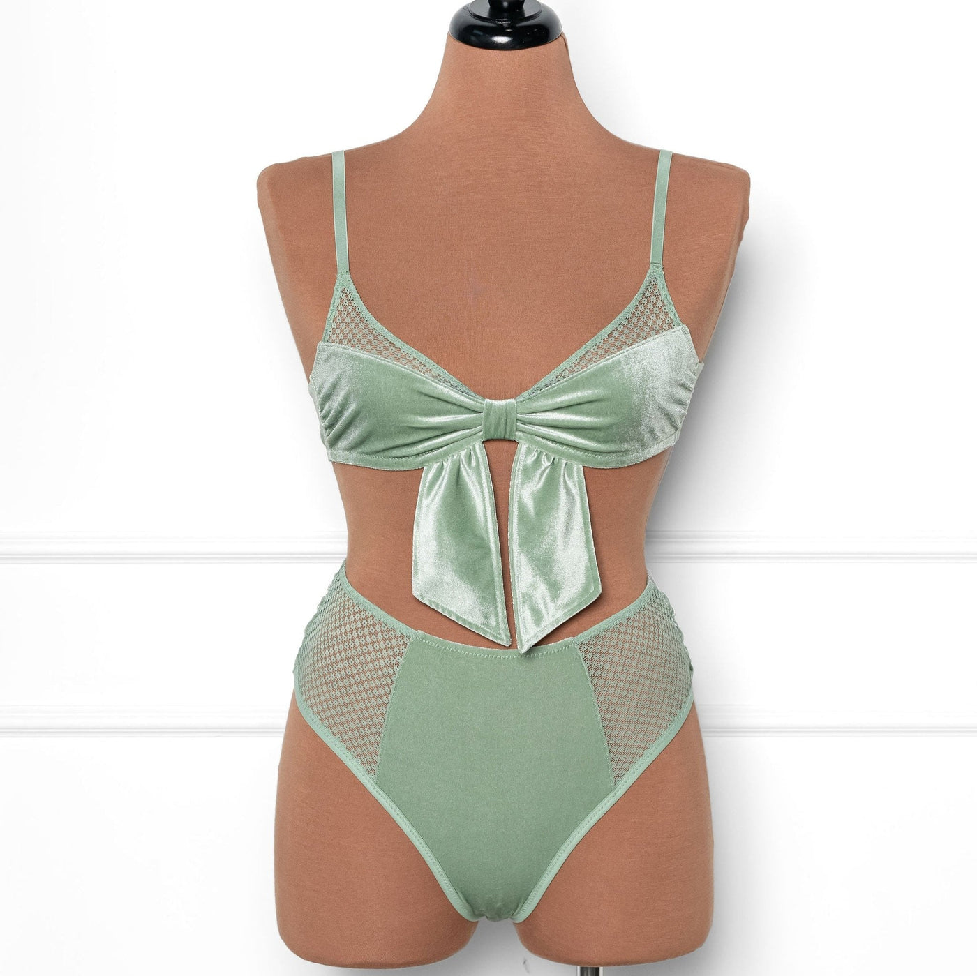 Velvet Bow Bralette - Misty Jade - Mentionables