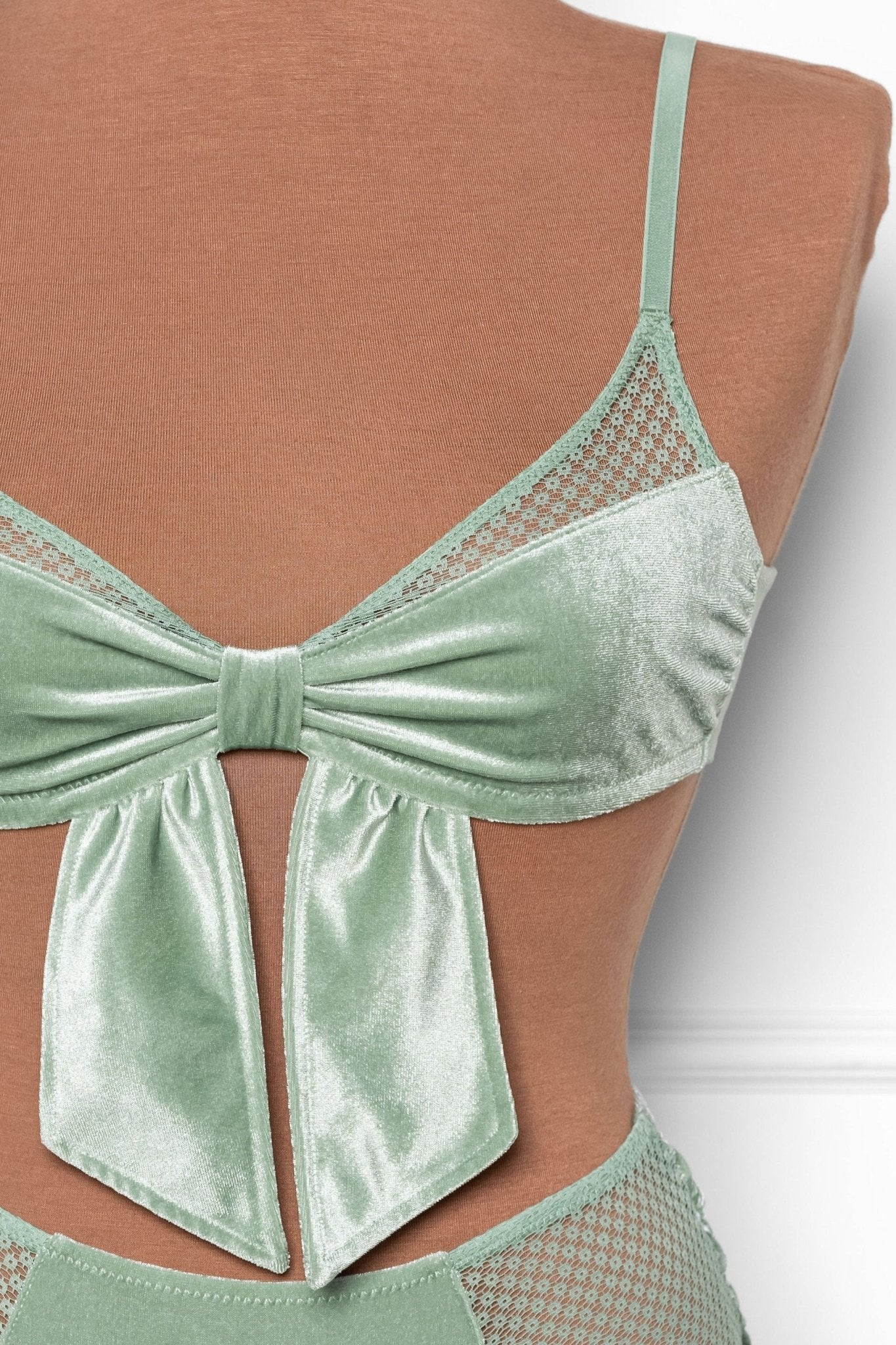 Velvet Bow Bralette - Misty Jade - Mentionables