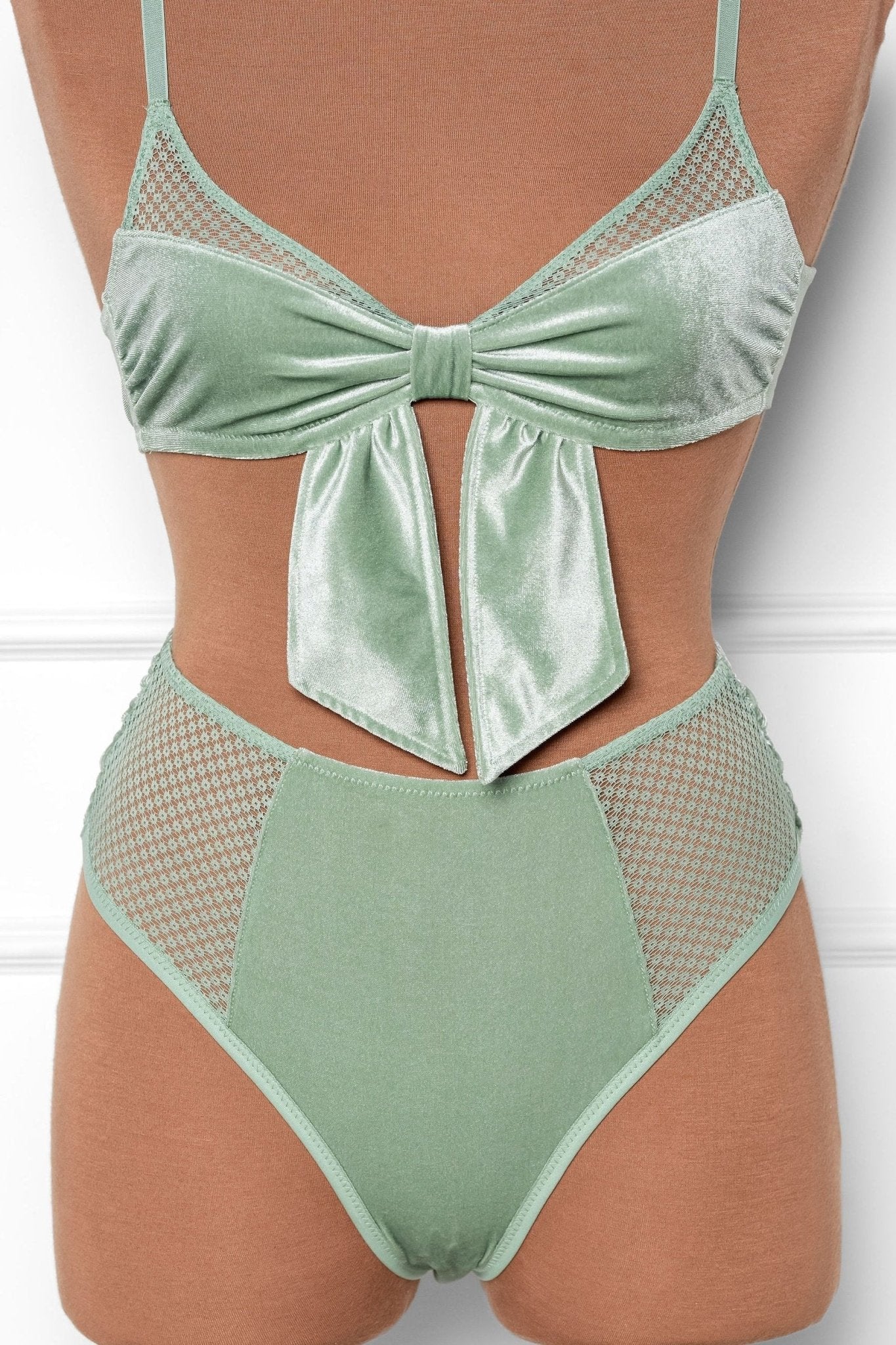 Velvet Bow Bralette - Misty Jade - Mentionables