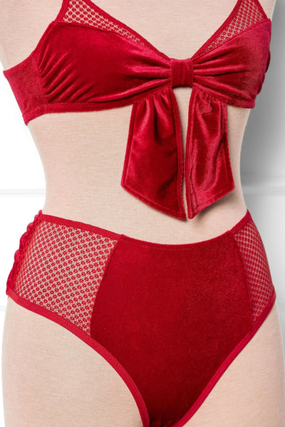 Velvet Bow Bralette - Red - Mentionables