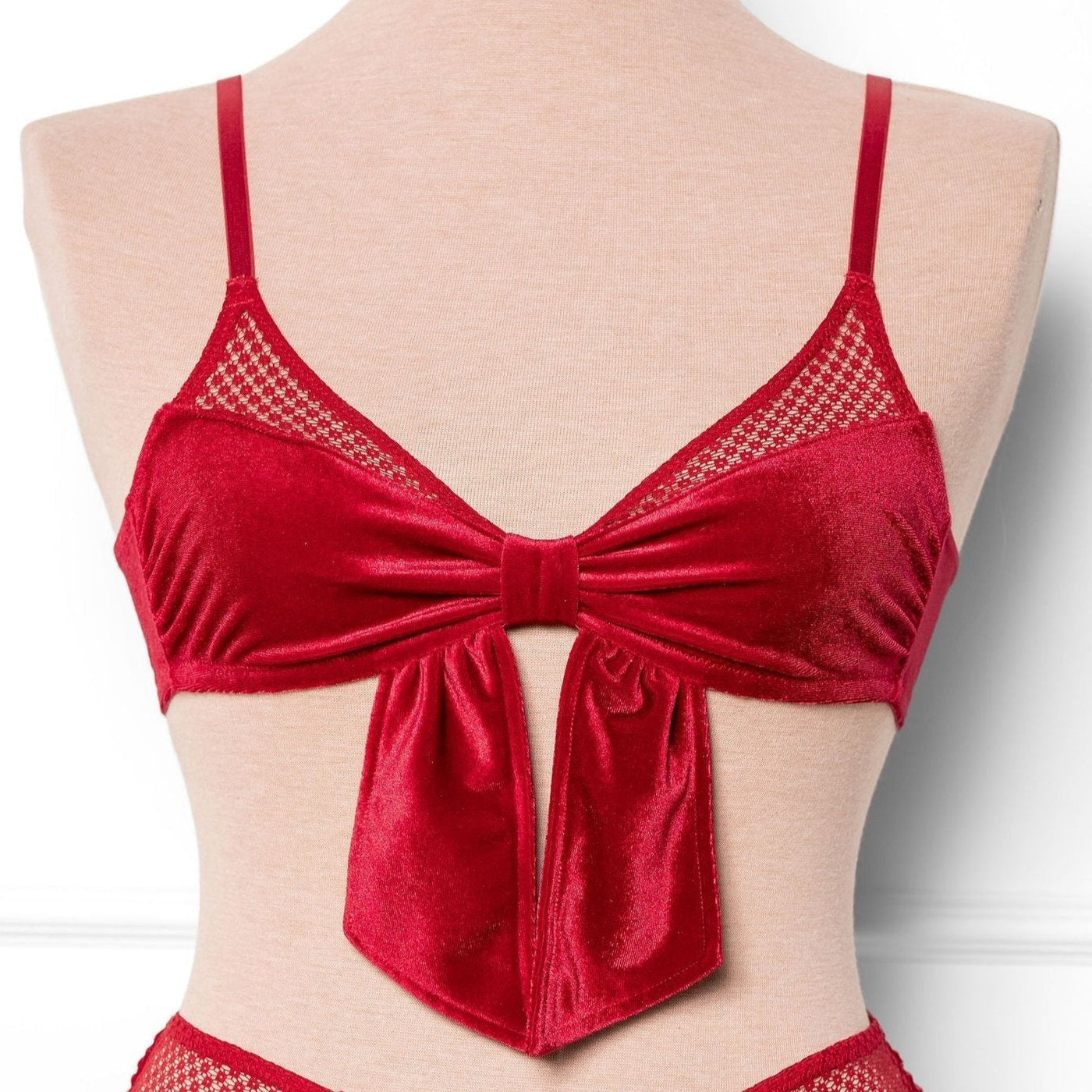 Velvet Bow Bralette - Red - Mentionables