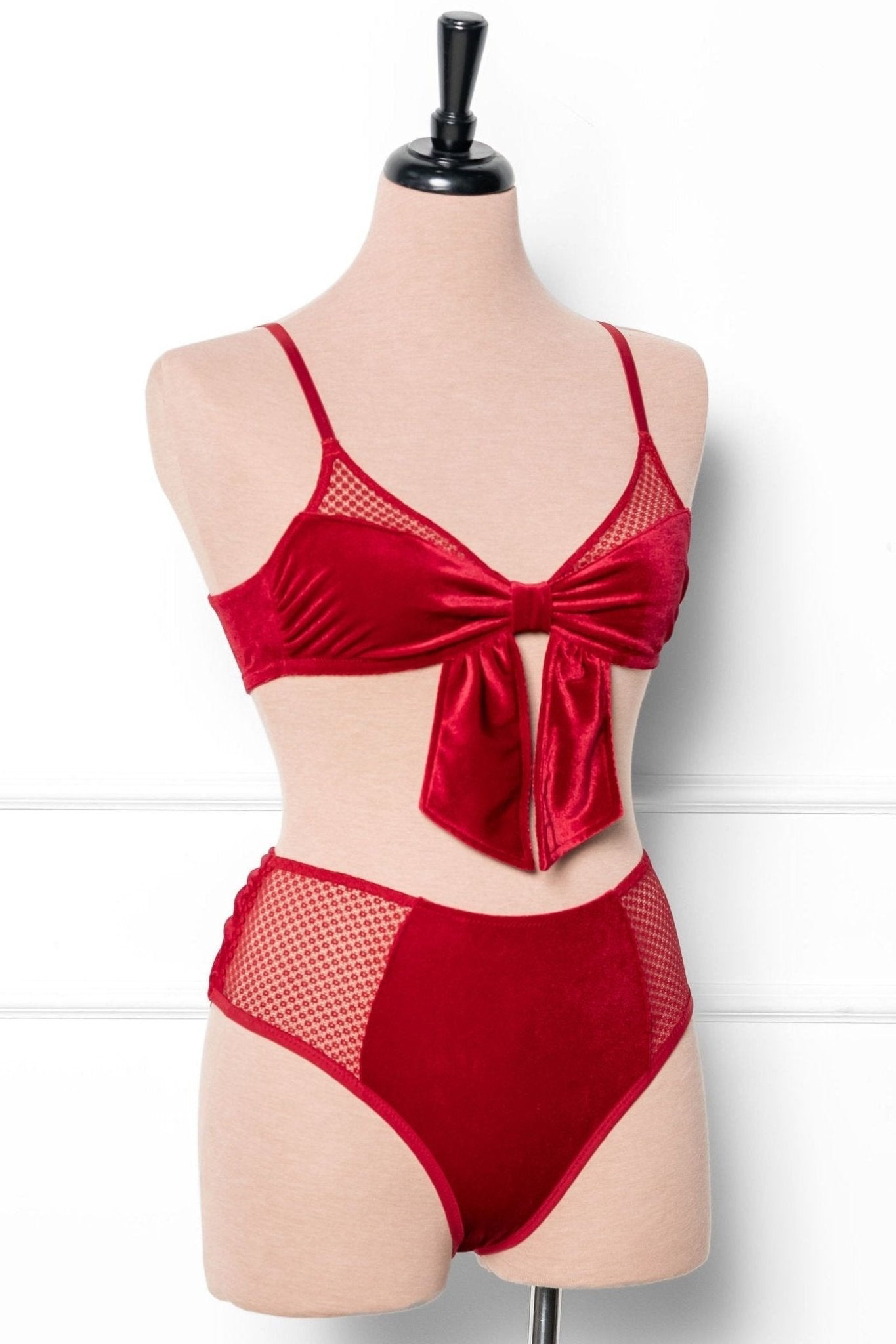 Velvet Bow Bralette - Red - Mentionables