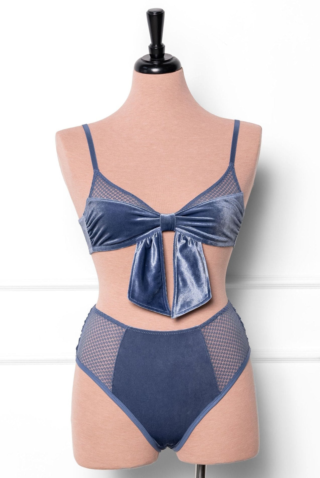 Velvet Bow Bralette - Winter Blue - Mentionables