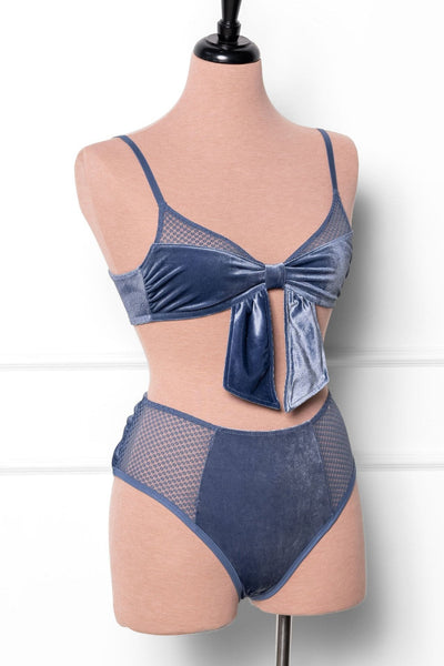 Velvet Bow Bralette - Winter Blue - Mentionables