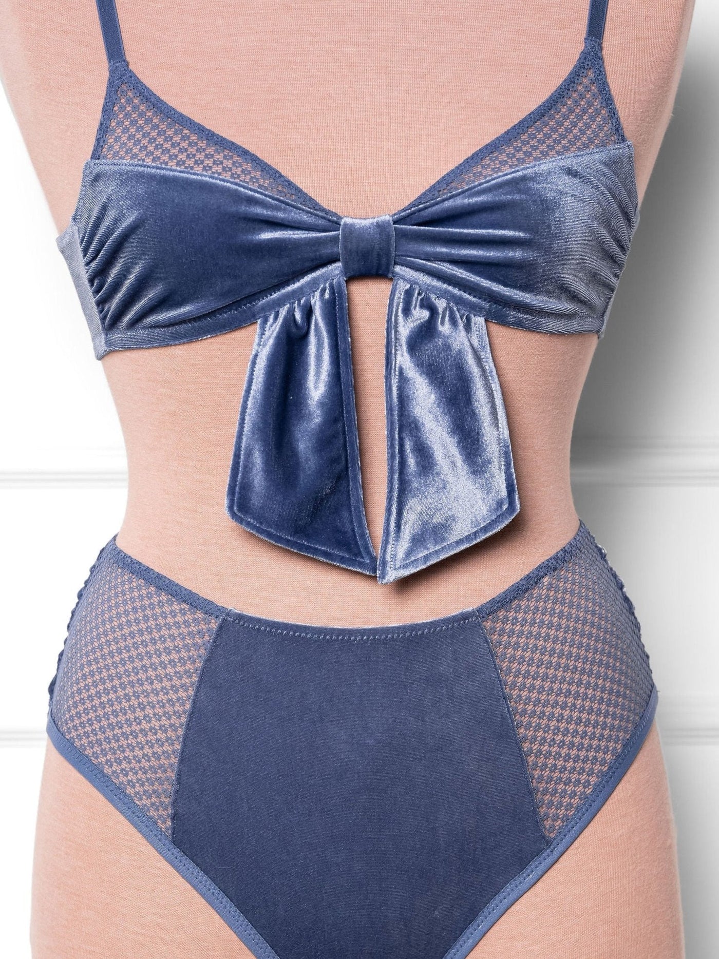 Velvet Bow Bralette - Winter Blue - Mentionables