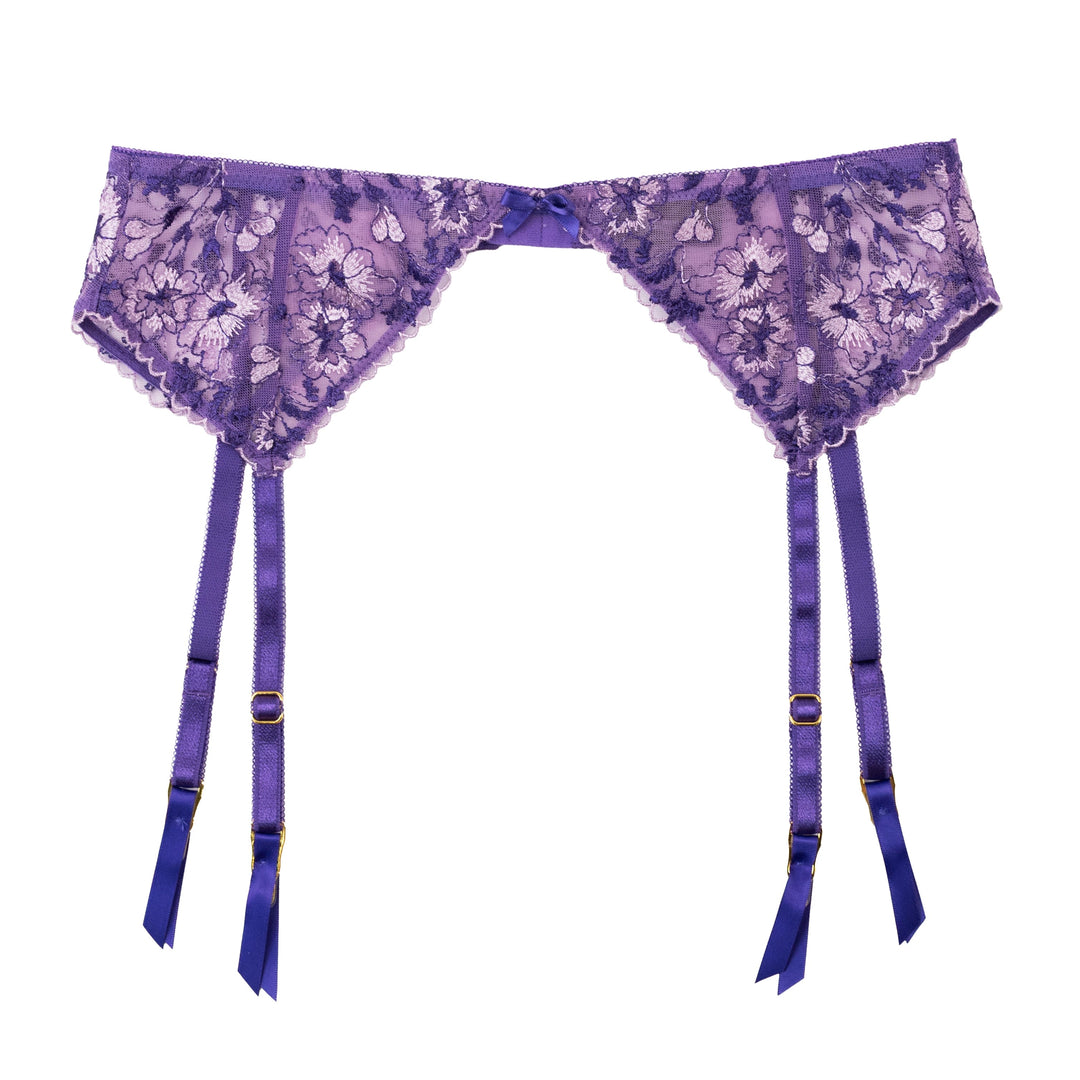 vibrating dildo men Embroidered Garter Belt - Violet
