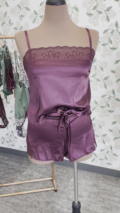 Lacy Side Satin Shorts - Wine