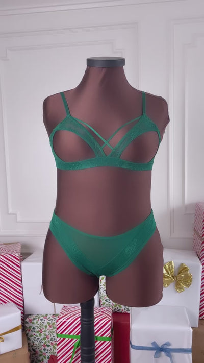 Lacy Caged Cupless Bralette - Emerald