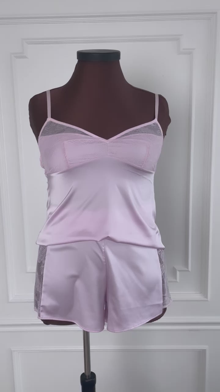Satin & Lace Cami - Pink Tulle