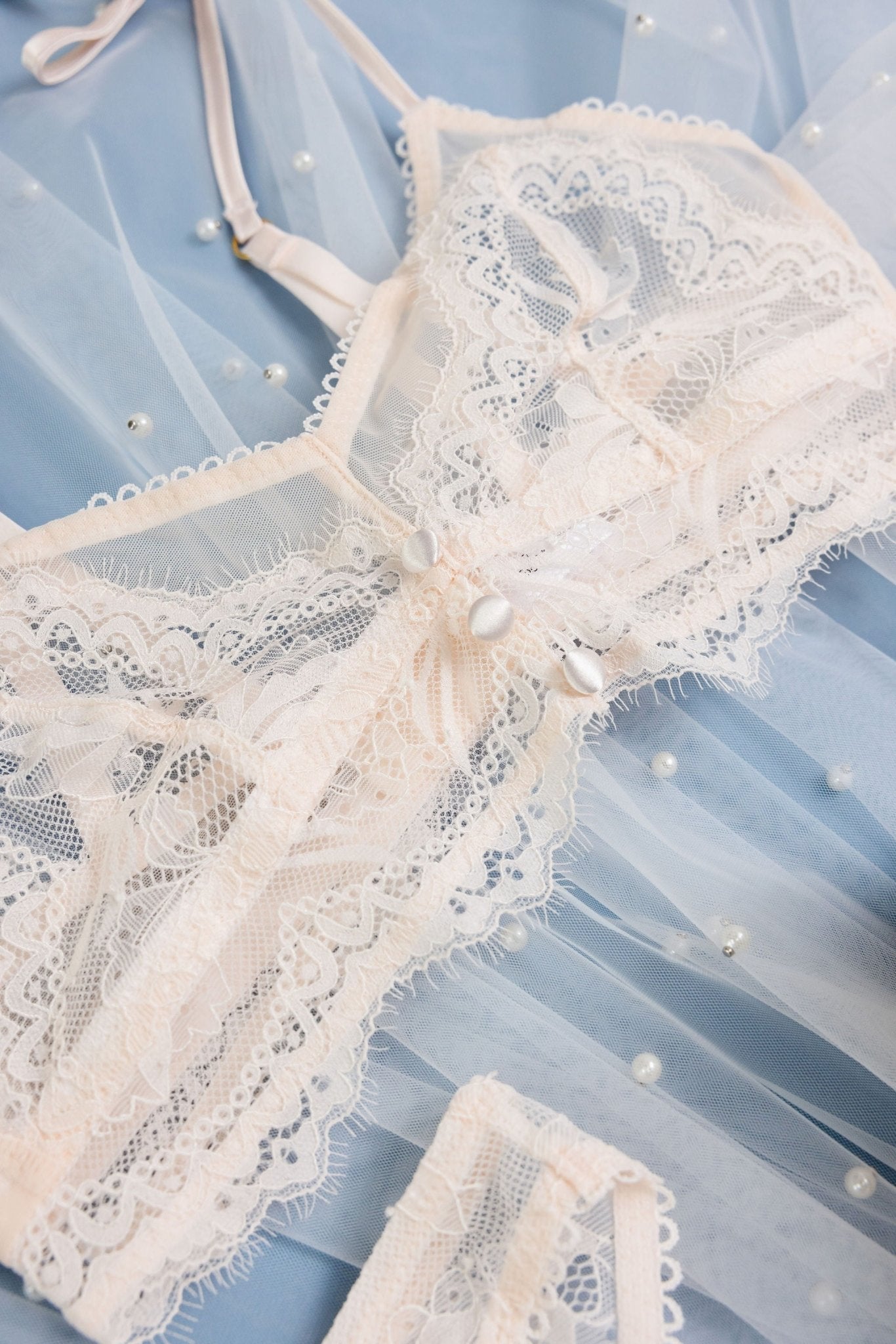 Bridal Bundle: Lace & Mesh Button Bralette - Champagne - Mentionables