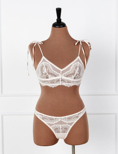 Bridal Bundle: Lace & Mesh Button Bralette - Champagne - Mentionables