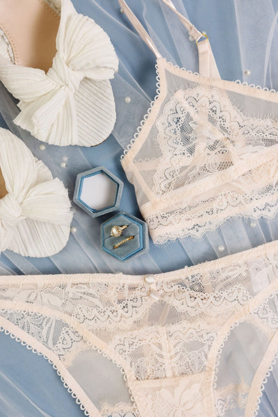 Bridal Bundle: Lace & Mesh Button Bralette - Champagne - Mentionables