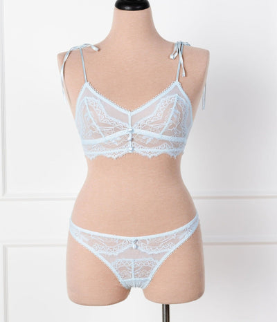 Bridal Bundle: Lace & Mesh Button Bralette - Something Blue - Mentionables