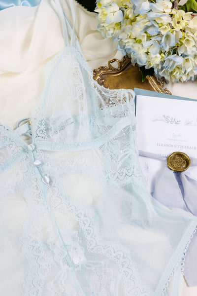 Bridal Bundle: Lace & Mesh Button Teddy - Something Blue - Mentionables