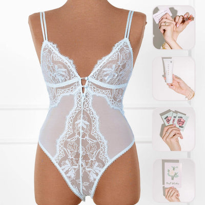 Bridal Bundle: Lace & Mesh Button Teddy - Something Blue - Mentionables