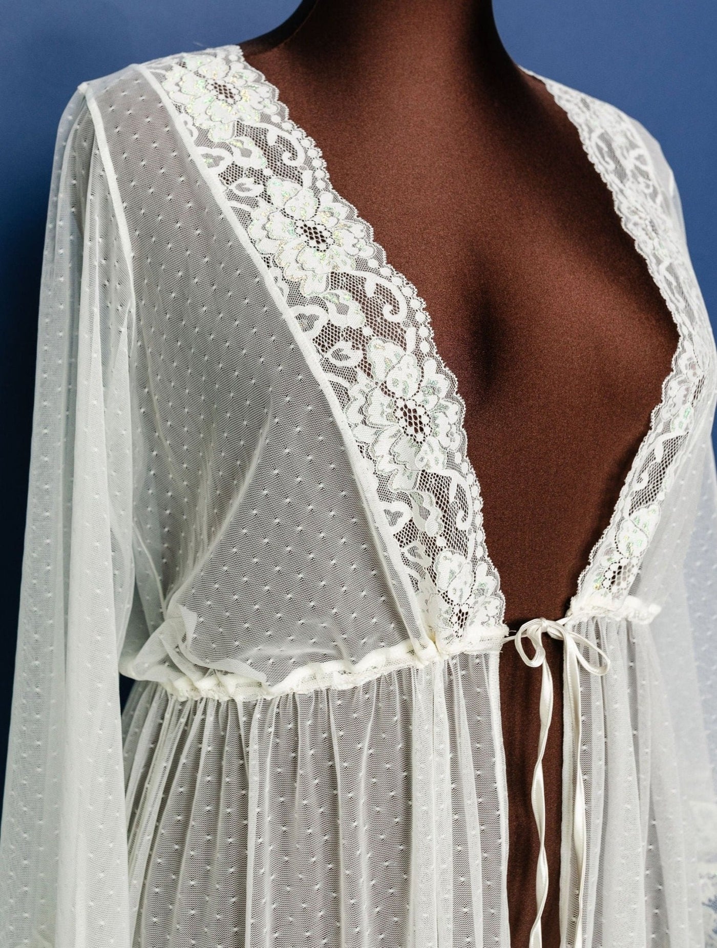 Bridal Bundle: Lacy Dot Mesh Midi Robe - Iridescent Cream - Mentionables